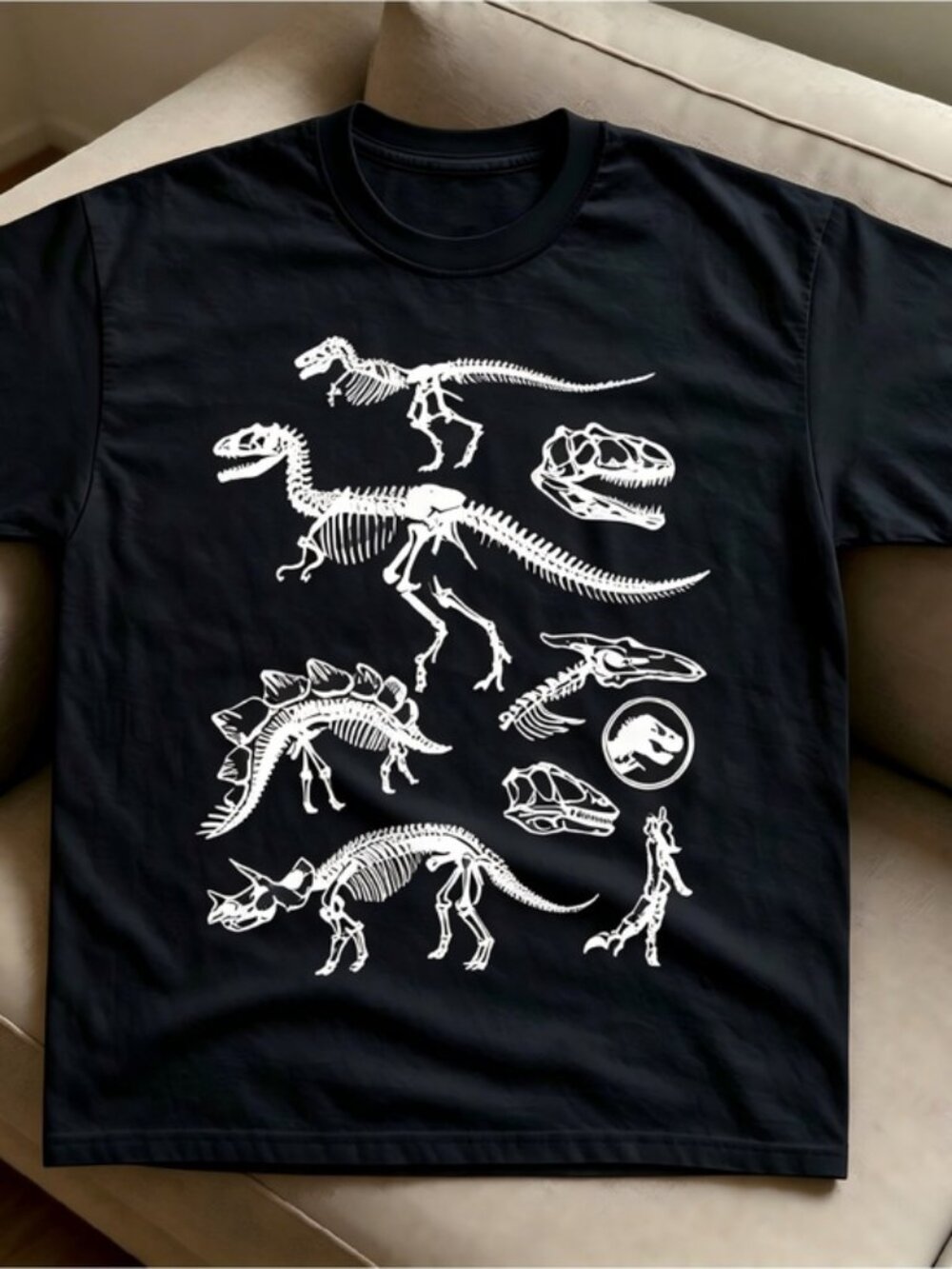 black dinosaur skeleton graphic Women Men T-shirt unisex